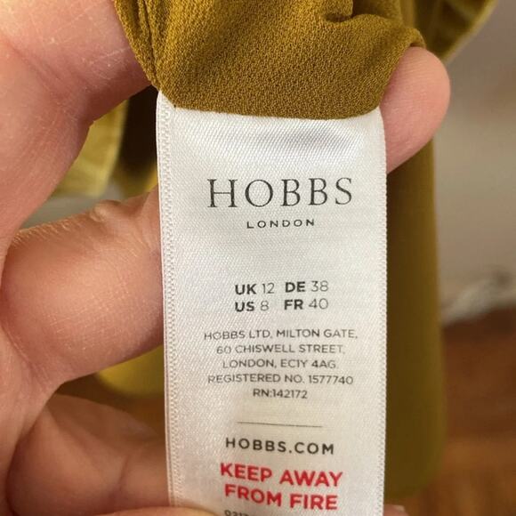 Hobbs London Crushed Velvet Dress Yellow Golden Mini Short 8 Silk Designer - Picture 7 of 8